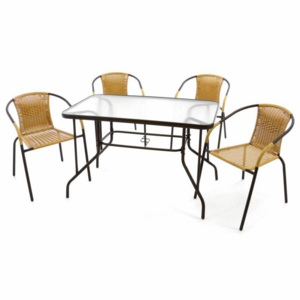 Zahradní set polyratanové 4 židle a skleněný stůl - OEM D37024