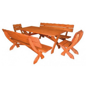 DREWMAX Zahradní set z masivního smrkového dřeva stůl + 2 x lavice + 2 x křeslo