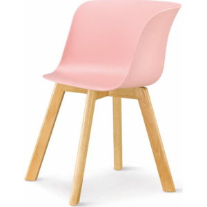 Tempo Kondela Židle, plast + dřevo buk, růžová, LEVIN