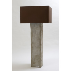 Betonová stojací lampa - kamenná textura, hranaté hnědé stínítko, 138 cm Beton Hranaté Pokojová stojací 71 - 140 cm