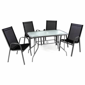 Zahradní set - 4 stohovatelné židle a skleněný stůl - černá - OEM D40751