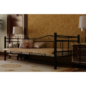 Kovová postel 90 x 200 cm černá s roštem a matrací Dekorhome