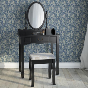 Toaletní stolek se zrcadlem a stoličkou černý SH5032Č Dekorhome