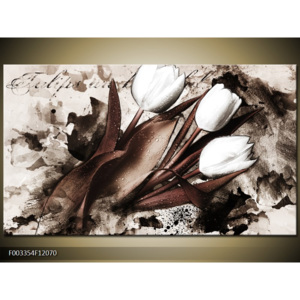 Obraz Tři malované tulipány - tmavě hnědá