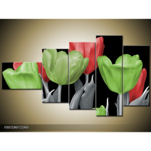 Obraz Pět tulipánů - červená a zelená