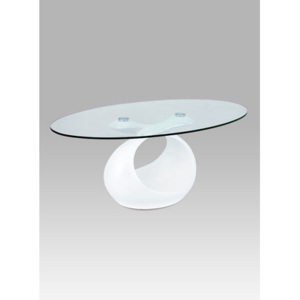 Autronic Konferenční stolek 115x65x44 cm, vysoký lesk bílý / čiré sklo