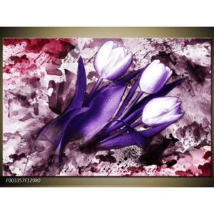 Obraz Tři malované tulipány - fialová