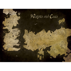 Obraz na plátně Hra o Trůny (Game of Thrones) - Westeros and Essos Antique Map, (80 x 60 cm)