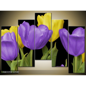 Obraz Pět tulipánů - žlutá a fialová