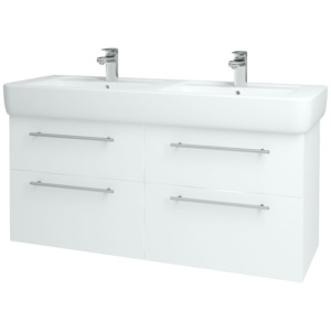 Dřevojas - Koupelnová skříň Q MAX SZZ4 130 - N01 Bílá lesk / Úchytka T02 / L01 Bílá vysoký lesk (132255B)