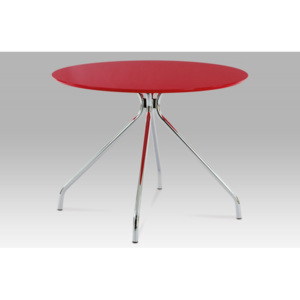 WD-5810 RED - Jídelní stůl, pr. 100 cm, chrom / vysoký lesk červený