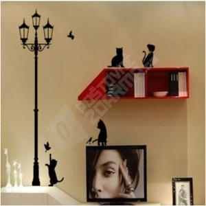 Samolepka na zeď - lampa s koťátky