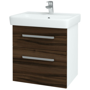 Dřevojas - Koupelnová skříň Q MAX SZZ2 60 - N01 Bílá lesk / Úchytka T01 / D06 Ořech (60230A)