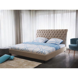 Luxusní béžová calounená prošívaná postel 160x200 cm - REIMS