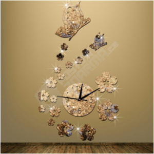 3D nástěnné hodiny s květy a motýlky