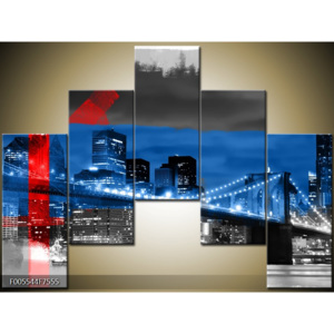 Obraz Město - černobílá, modrá, červená