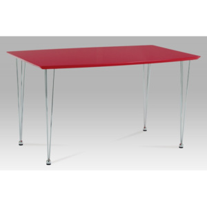 WD-5832 RED - Jídelní stůl 130x80 cm, chrom / vys. lesk červený