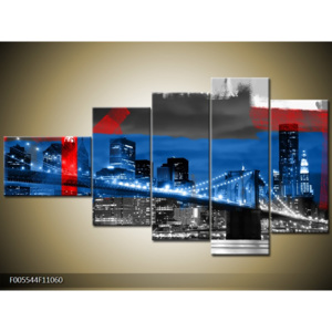 Obraz Město - černobílá, modrá, červená