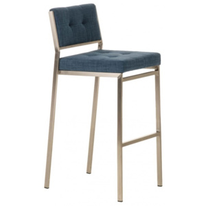 Barová židle Mongomery, výška 77 cm, nerez, látkový potah-modrá