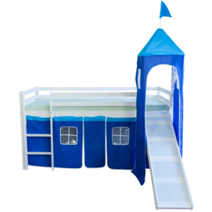 Homestyle4U Dětská patrová postel Věž, borovice - 90x200 cm, modrá
