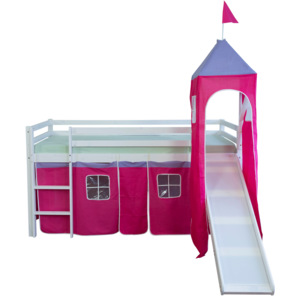 Homestyle4U Dětská patrová postel Věž, borovice - 90x200 cm, růžová