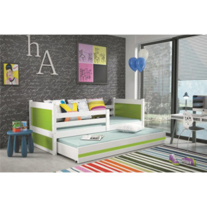 Dětská postel s přistýlkou v kombinaci bílé a zelené barvy 90x200 F1133