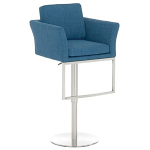 Barová židle s nerezovou podnoží Confort, látkový potah, modrá