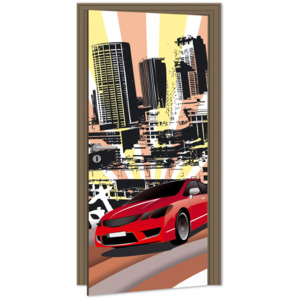 Dimex | Samolepicí fototapeta na dveře - Red Car (Červené auto) | 95 x 210 cm