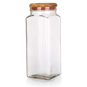 Banquet Skleněná dóza s dřevěným víkem Kubík 2,5 l