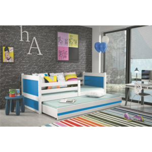 Dětská postel s přistýlkou v kombinaci bílé a modré barvy 90x200 F1133