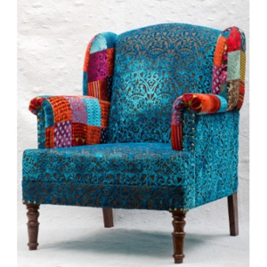 Křeslo Bluebr, design patchwork, Indický koloniální nábytek
