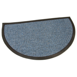 Modrá textilní čistící venkovní vstupní půlkruhová rohož Criss Cross, FLOMAT - délka 45 cm, šířka 75 cm a výška 1 cm