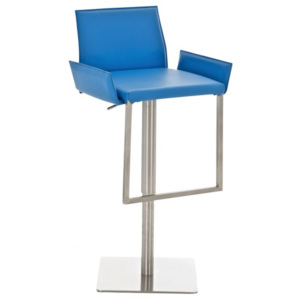 Barová židle s nerezovou podnoží Amanda, kůže, modrá