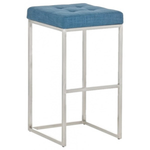 Barová stolička Anita, výška 77 cm, nerez, látkový potah, modrá