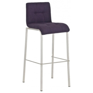 Barová židle Sarah, látkový potah, výška 78 cm, nerez-fialová