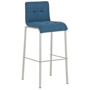 Barová židle Sarah, látkový potah, výška 78 cm, nerez-modrá