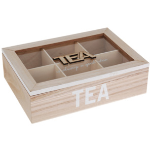 Dřevěný box na čaj, 6 přihrádek - přírodní dřevo5902891242420
