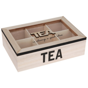 Dřevěný box na čaj, 6 přihrádek - přírodní dřevo8718158622204