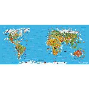 Obrazová tapeta FT G 0931, Mapa Světa, AG Design, rozměry 202 x 90 cm