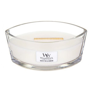 WoodWick – HearthWick vonná svíčka Bílý čaj a jasmín, 453 g