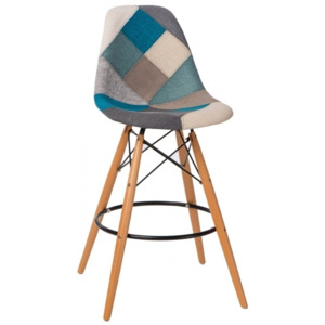 Designová barová židle DSW čalouněná, patchwork modrá/šedá 84994 CULTY