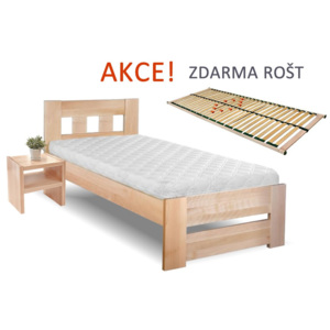 Bedworld Dřevěná postel s roštem Barča, 80x200, 90x200, masiv buk BW-Bára
