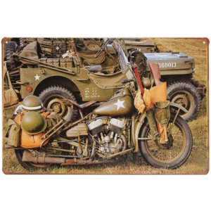 Retro plechová cedule - americký vojenský motocykl