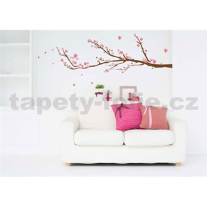 Samolepky na stěnu strom s růžovými květy