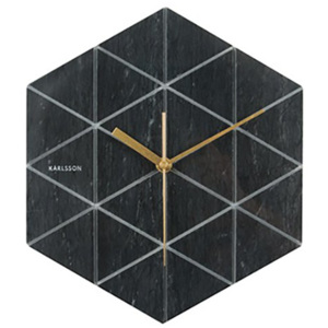 KARLSSON Nástěnné hodiny Marble Hexagon černé, Vemzu