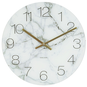 KARLSSON Nástěnné hodiny Glass Marble M bílé, Vemzu