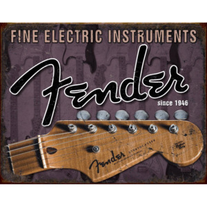 Plechová cedule: Fender (Fine Electric Instruments) - 30x40 cm