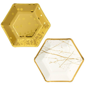 Sada 8 papírových talířů Talking Tables Hexagonal Gold