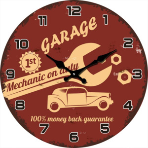 Postershop Nástěnné skleněné hodiny: Garage (mechanic on duty) - 38 cm