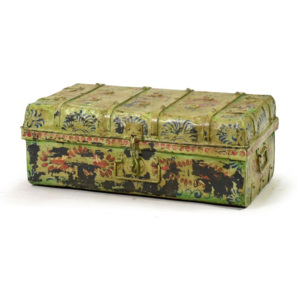 Plechový kufr, ručně malovaný, zelený, 69x38x25cm